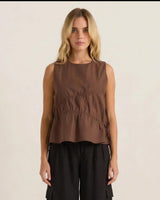 Elin Gathered Tie Top - Chocolate