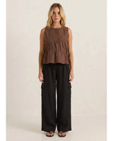 Elin Gathered Tie Top - Chocolate 