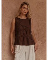 Elin Gathered Tie Top - Chocolate 8 