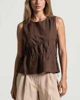 Elin Gathered Tie Top - Chocolate