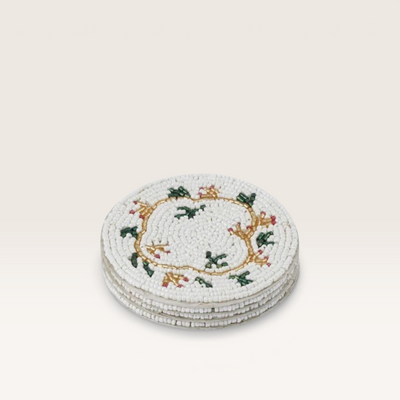 Glass Acrylic Beaded Coaster White Green