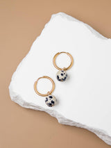 Gold Huggie Earrings with Removable Dalmation Jasper Charm-House of Holabox