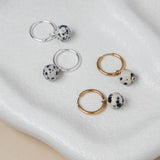 Gold Huggie Earrings with Removable Dalmation Jasper Charm-House of Holabox