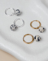 Gold Huggie Earrings with Removable Dalmation Jasper Charm-House of Holabox