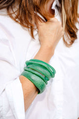Greenwood Designs organic resin stacking bangles in assorted colours handcrafted for unique textured layered looks