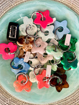 Greenwood Designs star resin keyrings in assorted colours with silver and gold hardware