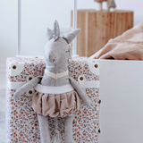 House of Holabox And the Little Dog Laughed Alice Unicorn plush toy in soft wool with a gold shimmer bubble skirt