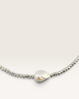 House of Holabox Izoa Amarae necklace featuring a genuine baroque freshwater pearl on a rhodium-plated textured bead chain