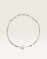 House of Holabox Izoa Amarae necklace featuring a genuine baroque freshwater pearl on a rhodium-plated textured chain.