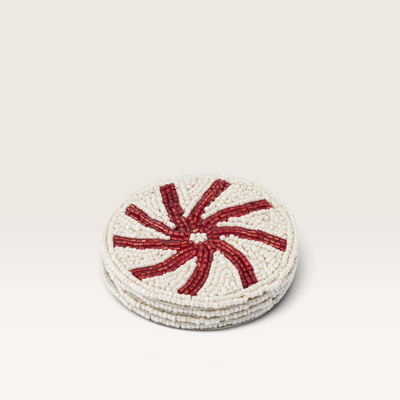 Glass Acrylic Beaded Coaster White Red