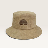 House of Holabox Banabae beige cotton terry towelling bucket hat with embroidered Rad Kid sun logo