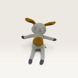 House of Holabox Benedict Rabbit soft toy in marl grey and mustard cotton with embroidered sleepy face