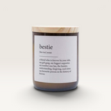 House of Holabox Bestie dictionary meaning soy and coconut wax candle in a brown glass jar with a wooden lid