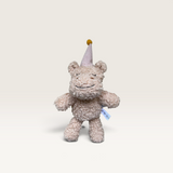 House of Holabox And the Little Dog Laughed Betty Hippo soft toy in blush cotton plush with a matching party hat