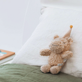 House of Holabox And the Little Dog Laughed Betty Hippo soft toy in cotton plush wearing a blush pink party hat