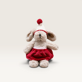 House of Holabox and the little dog laughed mini Christmas Theodora rabbit soft toy in caramel fur with red skirt