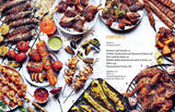 House of Holabox The Curry Guy BBQ cookbook contents page featuring a vibrant spread of grilled Indian-style dishes.