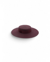 House of Holabox Morgan & Taylor dark cherry red structured boater hat with a matching ribbon trim.