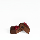 House of Holabox vegan dark chocolate truffle with a black cherry and raspberry ganache center topped with dried berries.