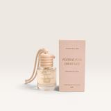 House of Holabox Soaked Body Bar Lemongrass Sage floral car diffuser with wooden lid and hanging rope next to box