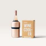 House of Holabox Huski stainless steel wine cooler in champagne gold with its branded cardboard packaging box