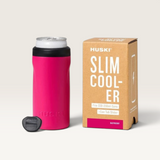 House of Holabox Huski raspberry slim can cooler with stainless steel construction and matching packaging box