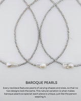House of Holabox Izoa Amarae necklace featuring unique baroque freshwater pearls on rhodium-plated textured silver chains