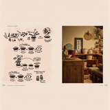 House of Holabox Japanese Art of Pickling and Fermenting book spread showing cucumber recipe illustrations and kitchen