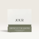 House of Holabox Jour Studio Difficult Seasons journal prompt cards and affirmations in a sage green and white box.