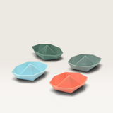 House of Holabox Little Drop stackable bathtime boats in blue, green, and coral for imaginative water play.