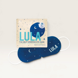 House of Holabox Lula self-warming eye mask in blue with star pattern and matching individual jasmine scent pouch