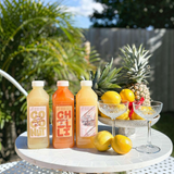 House of Holabox Margarita Margarita cocktail mixer bottles including Chilli, Coconut, and Classic flavours on table