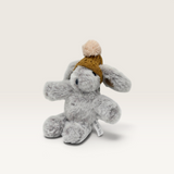 House of Holabox and the little dog laughed Mini Edith Rabbit soft toy in pepper plush with a terracotta merino beanie