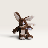 House of Holabox And the Little Dog Laughed Mini Frankie Rabbit soft toy in brown plush with a striped merino wool scarf