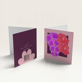 House of Holabox Salty Melon Prints Orchid Crush square mini greeting card with floral illustration and back branding
