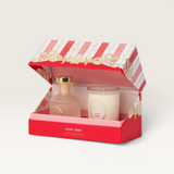 House of Holabox Palm Beach Collection Velvet Berry candle and diffuser gift set in a decorative striped box.