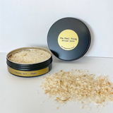 House of Holabox The Peel Thing ruby grapefruit and vanilla bean cocktail salt in a black tin with gold labels.
