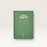 House of Holabox Papier green gratitude journal with gold foil sun and moon cover design for mindful daily reflection.