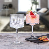 House of Holabox Pasabahce Elysia 500ml gin and tonic glasses with vintage vertical cut detailing on a marble surface