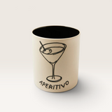 House of Holabox ceramic Pepe Aperitivo holdall jar in cream with a black martini glass illustration and interior.