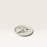 House of Holabox Pepe gelato dish in natural earthenware clay with a black ice cream cone illustration