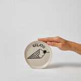 House of Holabox Jones & Co Pepe Gelato Dish in natural earthenware with a black ice cream cone illustration