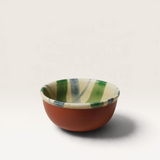 House of Holabox Robert Gordon Cinnamon Christmas stoneware condiment bowl with earthy tones and a checked pattern.