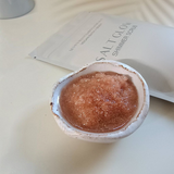 House of Holabox Seventeen70 Botanicals salt and sugar body shimmer scrub in a small ceramic bowl with pouch