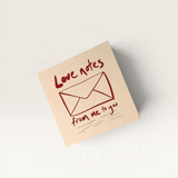 House of Holabox Salty Melon Prints square greeting card with red hand-drawn envelope illustration on recycled paper.