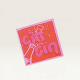 House of Holabox Salty Melon Prints square mini greeting card with pink Cin Cin text on a vibrant orange background.