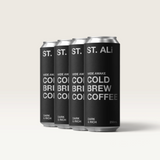House of Holabox ST. ALi Wide Awake cold brew coffee in four 250ml black cans with bold white typography