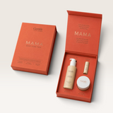 House of Holabox Stray Willow Mama body care trio gift set with shower oil, belly butter, and lip balm in orange box