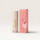 House of Holabox Stray Willow Peaches and Cream lip balm tube and pink illustrated box on a white background