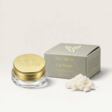 House of Holabox Stray Willow Peppermint Crème sugar lip scrub in a glass jar with gold lid and matching box